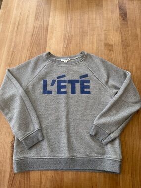 Whistles Grey Crewneck Sweatshirt with Blue L'ÉTÉ Print M (runs small)